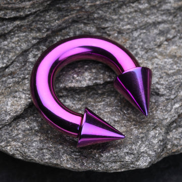 Detail View 1 of Colorline PVD Basic Spike Top Horseshoe Circular Barbell-Purple